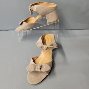 Comfort Est 1946 Chunk Heel Sandals Womens 9M Taupe Slide-on Mules Bow Ties